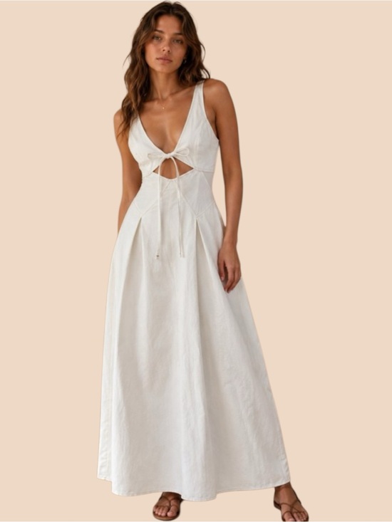 Minamist Dresses & Skirts - Minimalist Denim Tie‑Front Cutout Maxi Dress-